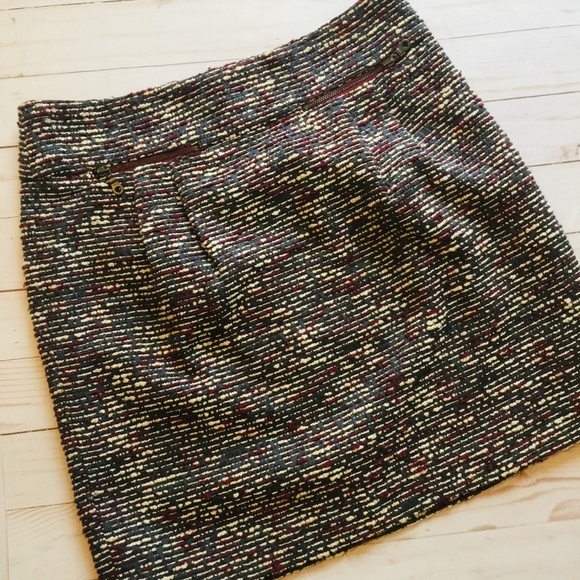 LOFT Burgundy Gray & Ivory Tweed Mini Skirt 2P EUC - Picture 4 of 10